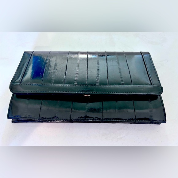 💥CLOSET KEPT!💥 Vintage Eel Skin Patent Baby Soft Leather Clutch Wallet Purse💥 - Picture 6 of 8